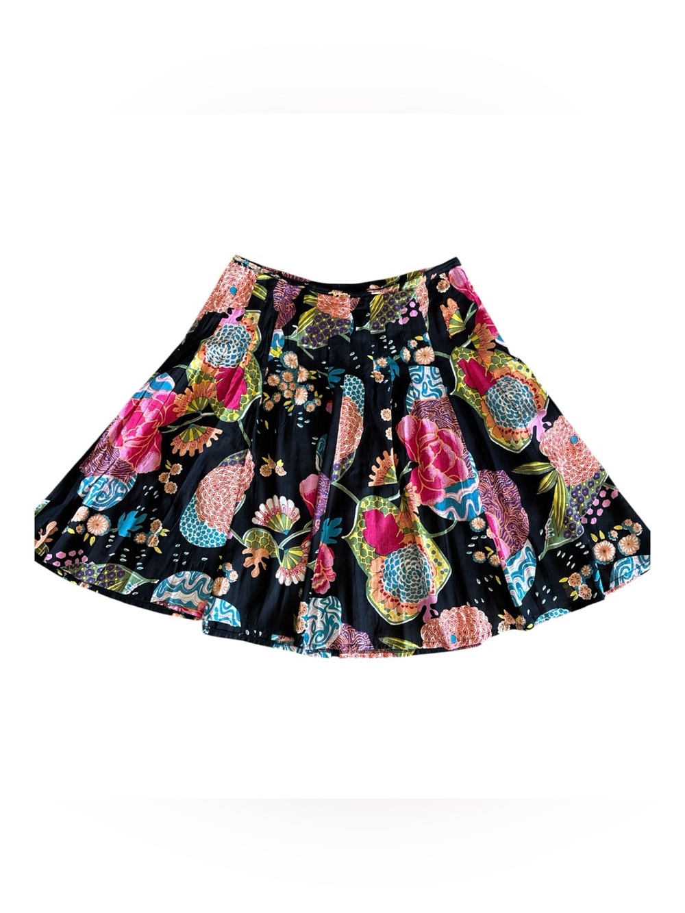 Casual Studio Black Floral Circle Skirt with Multicolor Blooms
